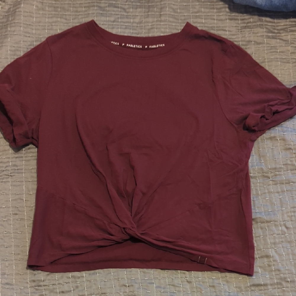 Fabletics Burgundy Tie Front Short Sleeve T-Shirt